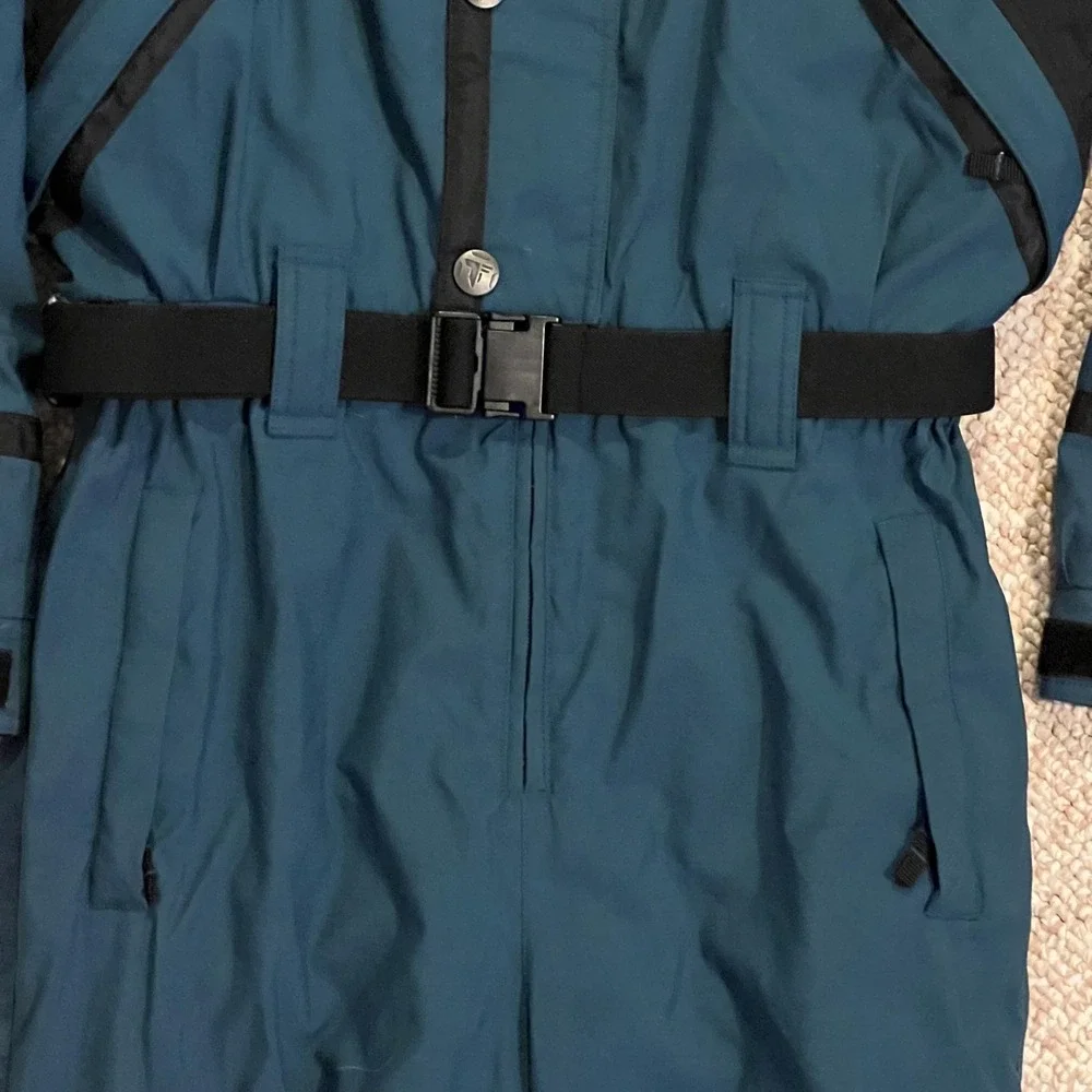 Vintage Tyrolia Ski Suit Mens M Blue Colorblock One Piece Belted Snow Ski
